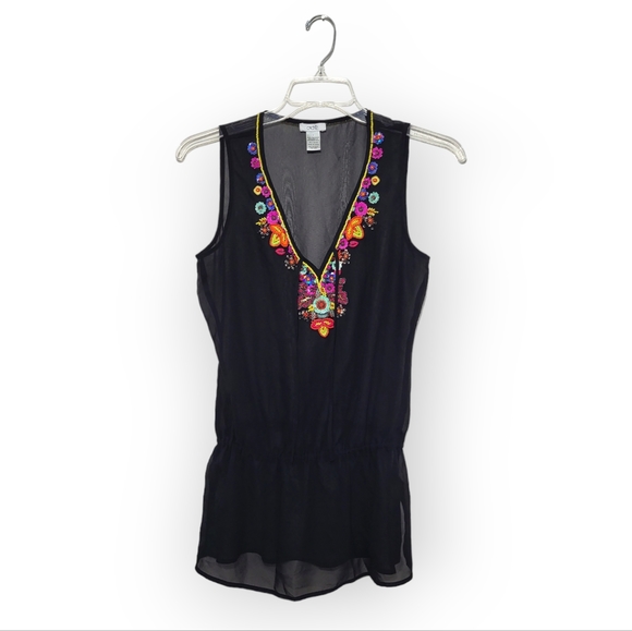 Cache Beaded Sheer Sleeveless Top Elastic Waist Black Small - Picture 1 of 5